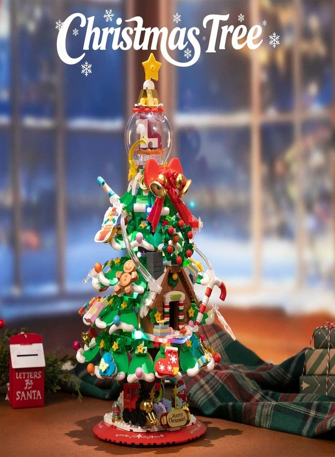 PANTASY Christmas Tree Building Block Set,Large Holiday Model with Built-in LED Lights,Crystal Ball Topper, Vintage Train,Snowman,Gingerbread House & Mini Ornaments,Festive Decoration for Adults&Kids - Image 2